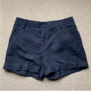 Vince Navy Blue Linen Blend Cuffed Hem Shorts Size 12